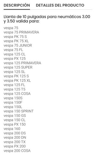 LLANTA NEUMÁTICO RUEDA VESPA 