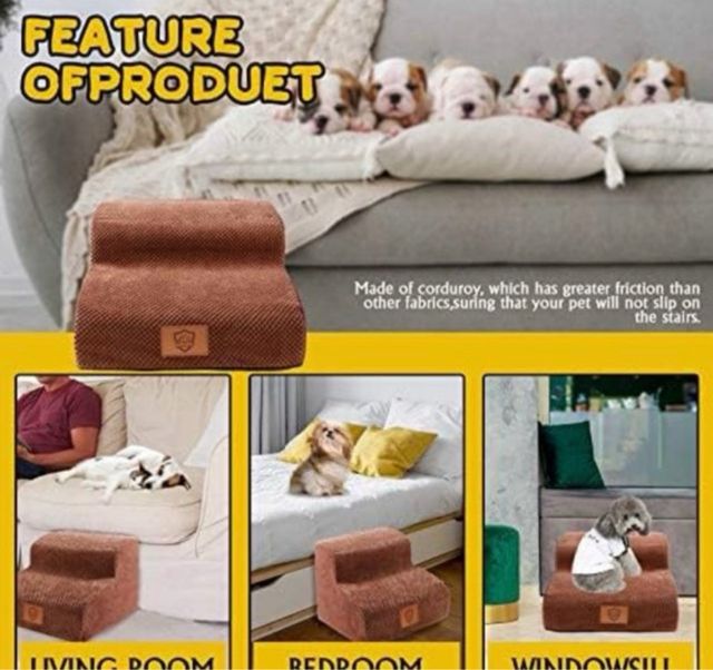 Escalera 2 Peldaños Mascotas Marrón