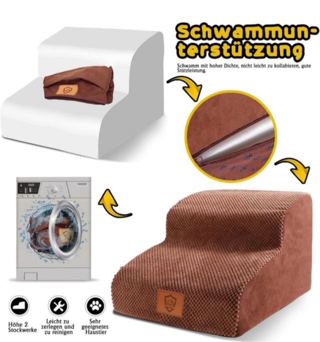 Escalera 2 Peldaños Mascotas Marrón