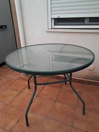 Mesa jardín redonda - cristal y metal