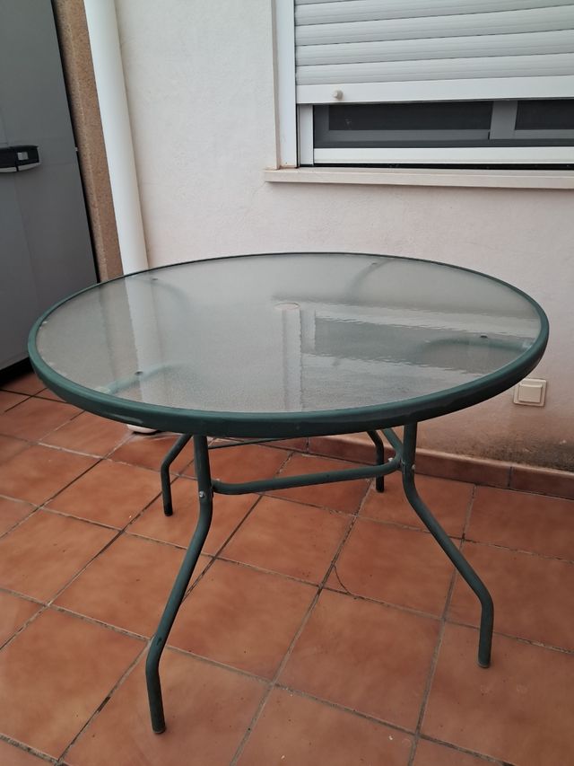 Mesa jardín redonda - cristal y metal