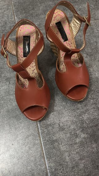 Sandalias cuña marrón mujer talla 37