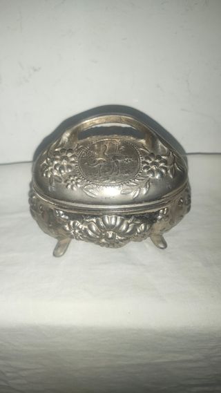 Antiguo joyero joyas francesa estaño zinc 1900