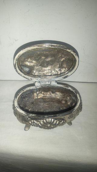 Antiguo joyero joyas francesa estaño zinc 1900