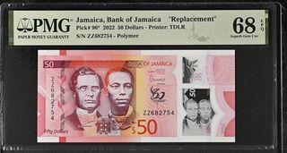 Jamaica * billete 50$ 2022 PMG 68
