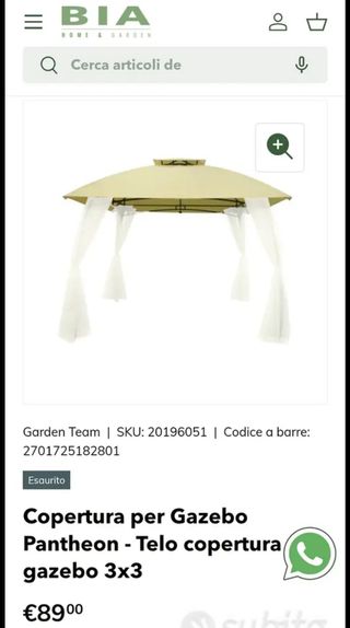 telo per gazebo esterno nuovo con imballaggio