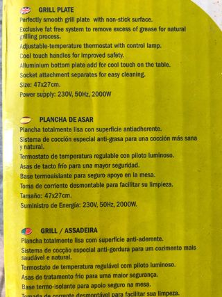 Plancha eléctrica Lawson 47x27cm