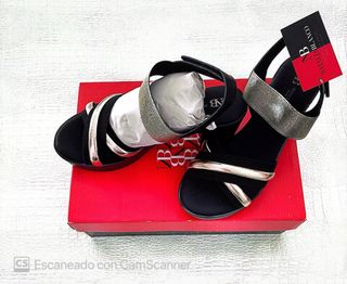 Sandalias Natalia Blanco tacón - Negro/Plata