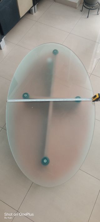 Mesa centro ovalada cristal madera