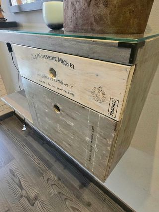 Mueble recibidor gris - madera y cristal