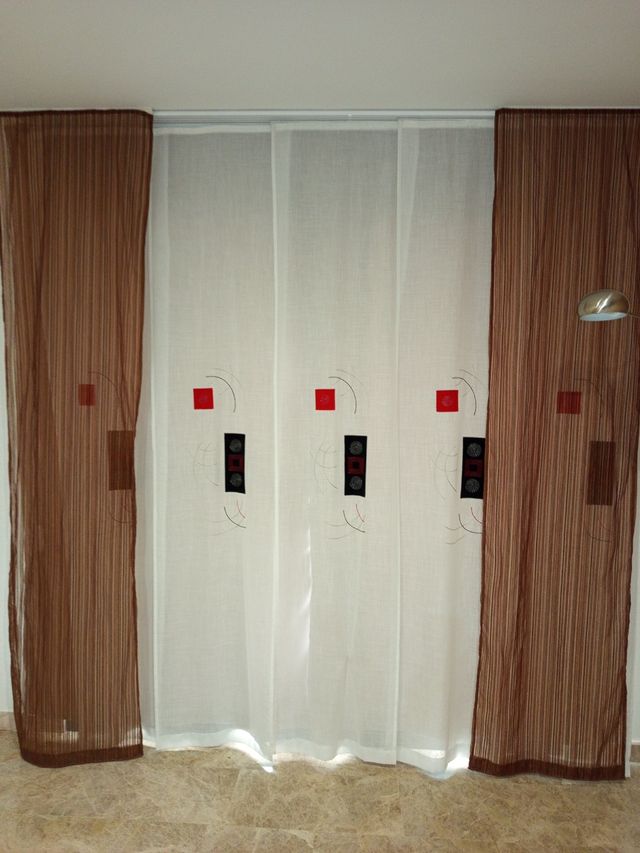 Cortinas lino marrón y blanco
