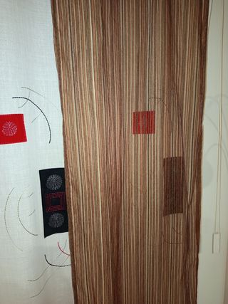 Cortinas lino marrón y blanco