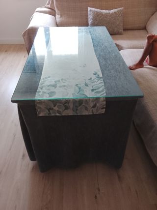 Mesa camilla gris - tela y cristal