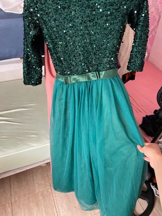 Vestido niña lentejuelas verde-teal
