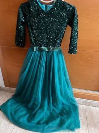 Vestido niña lentejuelas verde-teal