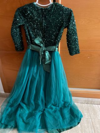 Vestido niña lentejuelas verde-teal