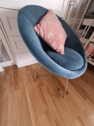 Sillón terciopelo azul - patas doradas