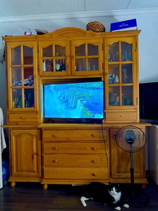 Mueble madera maciza con vitrina