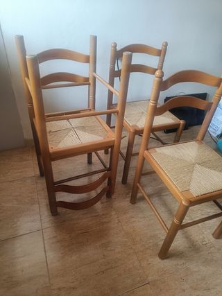 4 sillas comedor madera - decoración en rattan