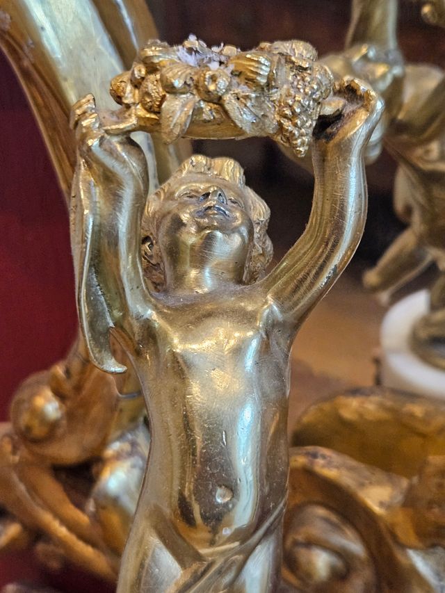 Angel bronce & marmol portavelas antiguo siglo XIX