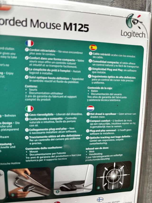 Logitech M125: Mouse con cavo retrattile