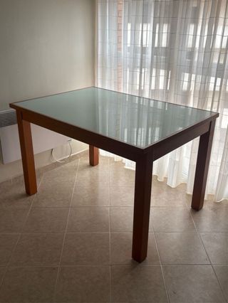 Mesa comedor cristal - madera extensible