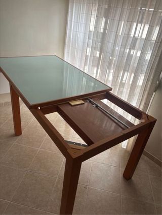 Mesa comedor cristal - madera extensible