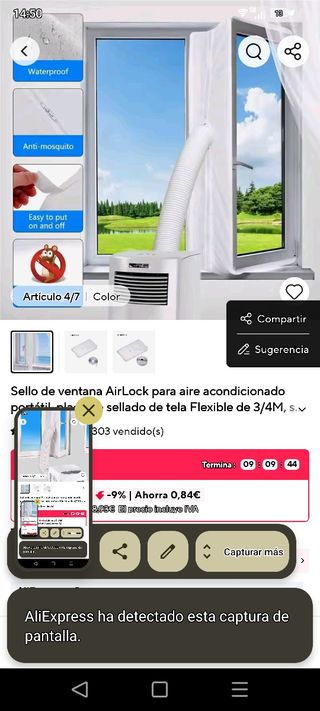 Sello ventana aire acondicionado 4 metros