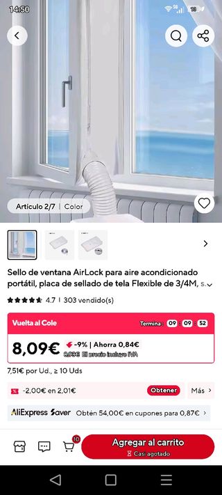 Sello ventana aire acondicionado 4 metros