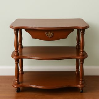 Mesa auxiliar clásica de madera con ruedas 