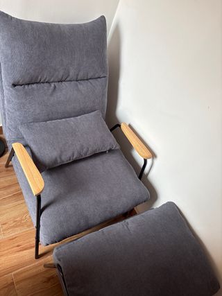 Sillón relax pana gris - reposapiés