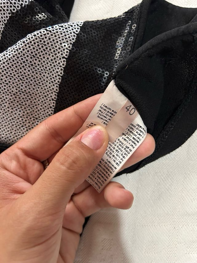 Maglietta righe paillettes nero argento