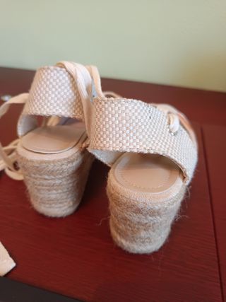 Sandalias cuña esparto beige-naranja