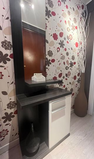 Mueble recibidor espejo - blanco y gris