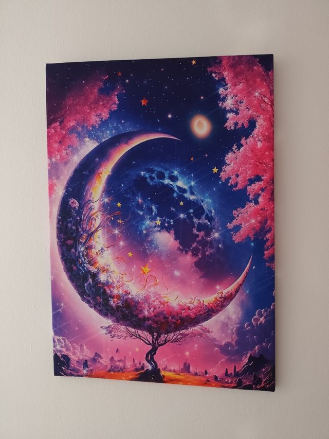 Cuadro fantasía - Luna y árbol, medidas 66 por 48