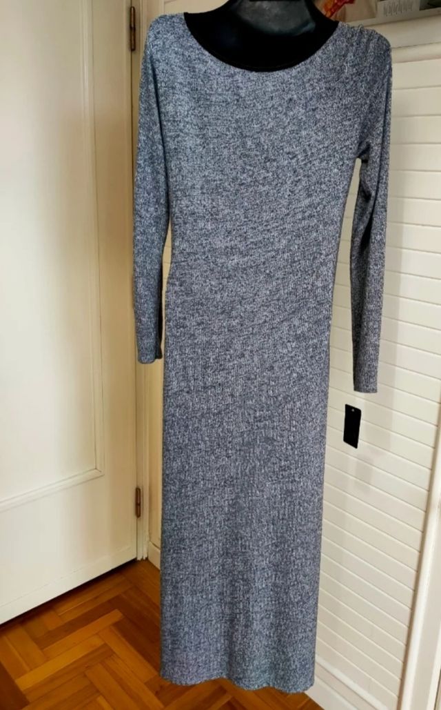 Vestito lungo grigio maniche lunghe