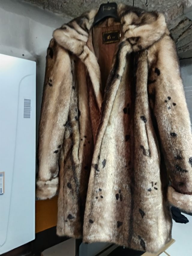 Abrigo marrón piel sintética mujer