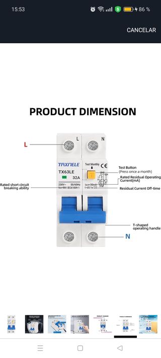 Disyuntor de circuito TX63LE 32A - Nuevo