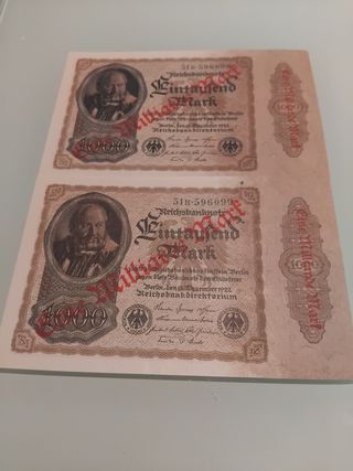 2 Billetes 1000 Millones Marcos Alemanes consecuti