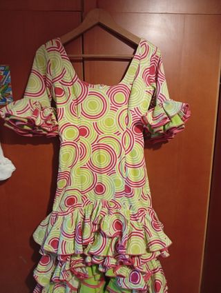 Traje gitana lunares verde-rosa