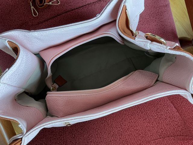 Bolso bandolera rosa y marrón