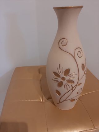 Vaso Ceramica Beige e Oro