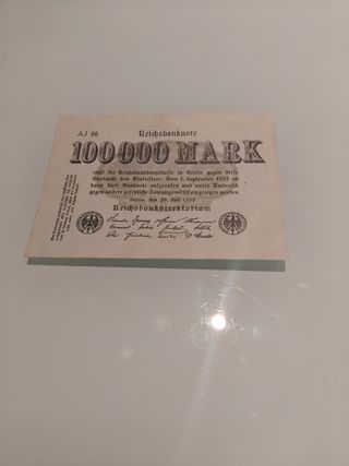 Billete 100.000 marcos alemanes (1923)