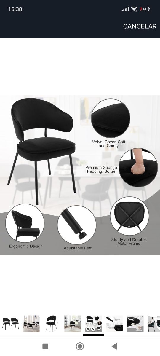 ✅1 Silla Comedor terciopelo negro nueva