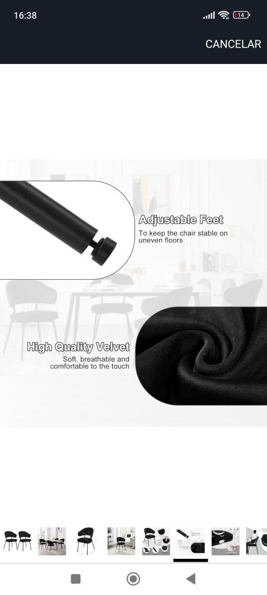 ✅1 Silla Comedor terciopelo negro nueva