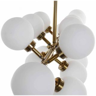 Lámpara techo 15 luces dorada y vidrio blanco