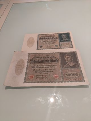 2 Billetes 10000 Marcos Alemanes (1922)