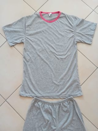 Pigiama corto grigio-rosa