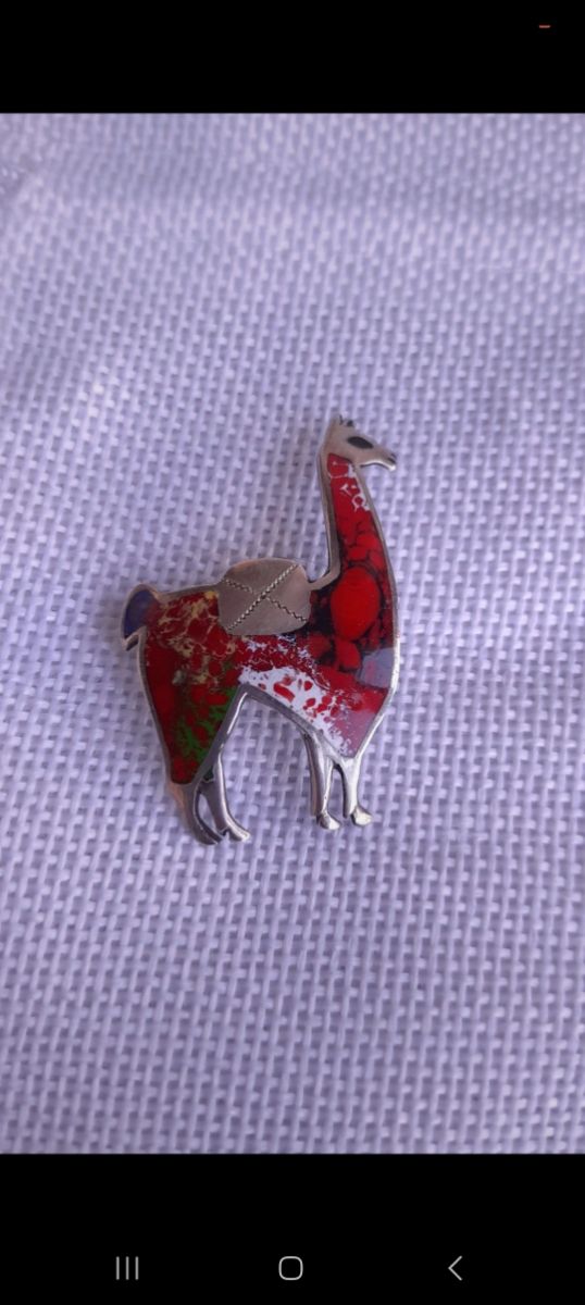 Broche llama vintage rojo plata