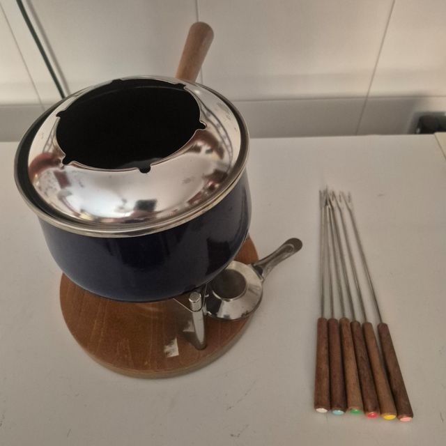 Juego de fondue azul vintage